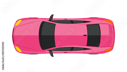 Overhead View Of A Pink Sports Car With Tinted Windows Yellow Headlights And Orange Taillights Isolated On Black Background Pixel Art Style