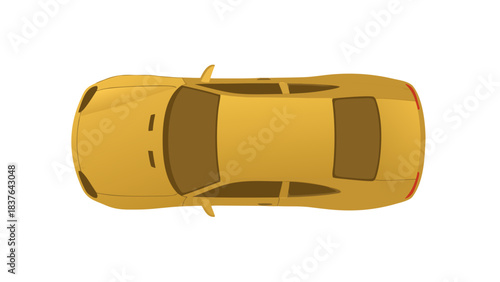 Overhead View of a Sleek Yellow Sedan Car with Tinted Windows Parked on a Solid Black Background with Subtle Reflections on the Roof and Hood