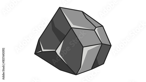 Monochromatic Faceted Stone Object with Sharp Edges on a Black Background Simple Geometric Shape Minimalist Design Abstract Representation of a Rock or Mineral Fragment