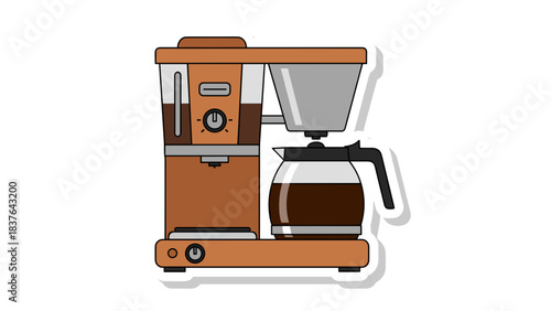 Orange and Silver Coffee Maker with Carafe Filled with Dark Coffee Isolated on Black Background Detailed Vector Illustration