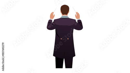 Orchestra Conductor In Formal Attire Directing With Batons Against A Dark Background