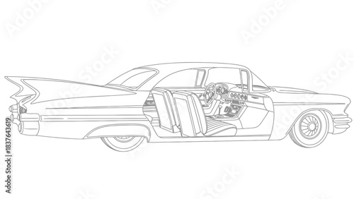 Classic american car vector illustration with open door design