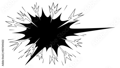 Dynamic comic book burst graphic with abstract impact energy lines.