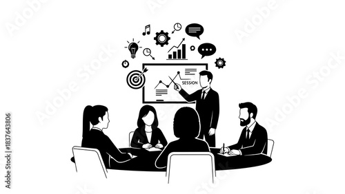 Business team collaboration and strategy presentation meeting