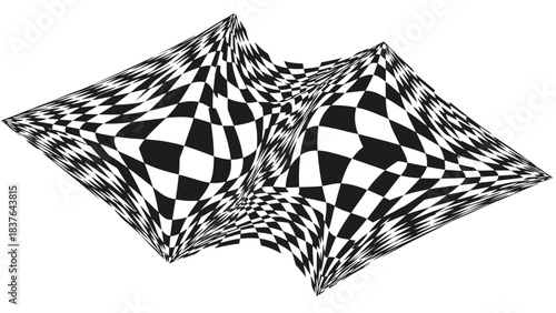Warped checkerboard pattern creating an optical illusion art