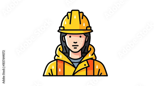 Cartoon illustration of a female worker in safety gear against a white background