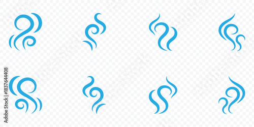 Doodle smoke icons set. Smoke steam icon vector design element. Heat, hot, cooking symbol vector. Doodle fire smoke icons. Vector illustration.