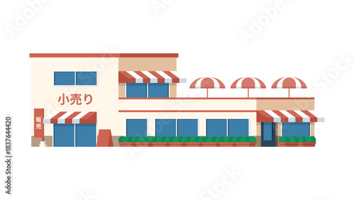 Traditional Japanese Storefront with Awning - Commercial Building Design