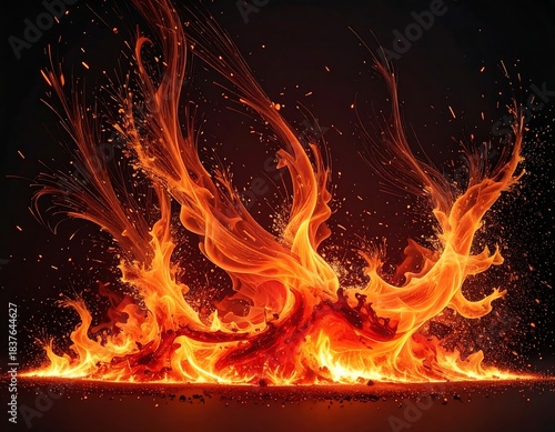 Wallpaper Mural Fiery flames erupt from a dark background, with sparks and embers Torontodigital.ca