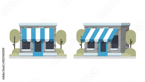 Flat Design Asset for Retail or Commercial Building with Brick Wall - Clean Editable Commercial Building Design