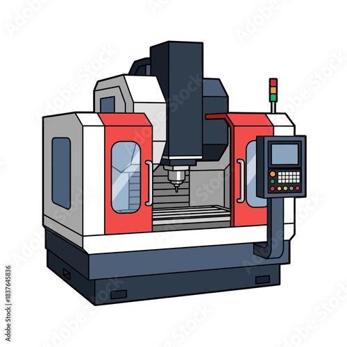 Detailed illustration of a modern CNC milling machine for industrial manufacturing.