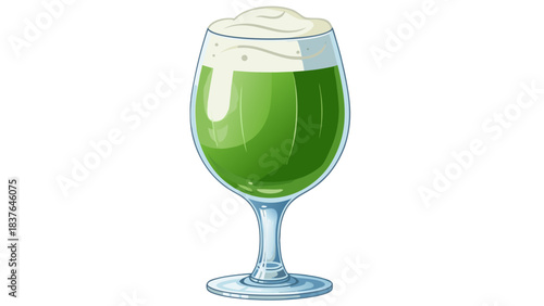 Pixel Art Green Drink with Whipped Cream Topping in a Tall Glass on Black Background