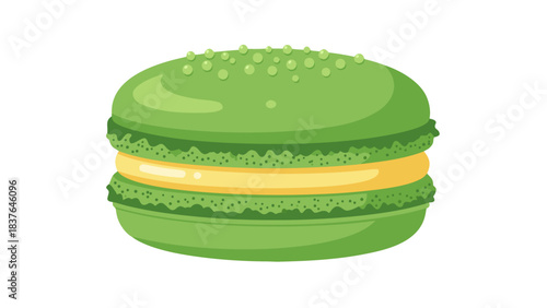 Pixel Art Green Macaron with Yellow Cream Filling and Sugar Sprinkles on Black Background