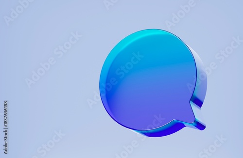 3D chat notification icon, social message bubble symbol. Colorful gradient glass like icon, trending glass holographic icon, for graphic design, UI UX interfaces, 3d render illustration.
