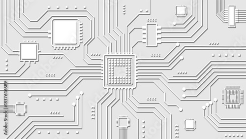 Abstract White Circuit Board Background With Clean Microchips And Lines Vector Design