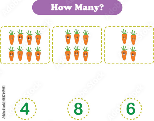 Counting game of fruits for preschool kids. Counting fruits. Printable. Vector Illustration