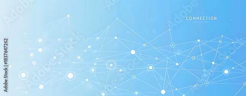 Modern Blue Network Connection Background With Digital Nodes And Flowing Technology Lines