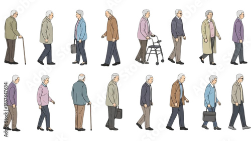 Illustration depicting the aging process of a man from youth to old age