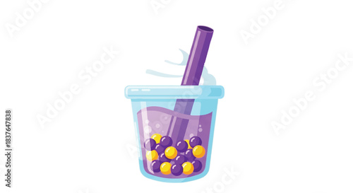 Vibrant Purple Bubble Tea with Yellow and Purple Boba Pearls.