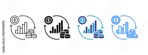Return On Investment icon set multiple style collection