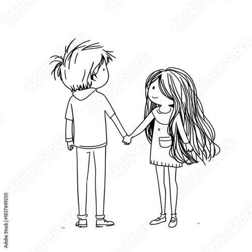 Holding Hands: Illustration of a couple holding hands, symbolizing love and connection, perfect for illustrating themes of companionship and relationships.