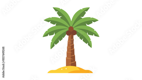 Pixel Art Palm Tree With Coconuts On Sandy Island Against Black Background Simple Vector Illustration