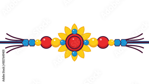 Pixel Art Rakhi Bracelet With Red Jewel Yellow Petals Blue And Red Beads On Black Background