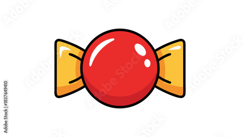 Pixel Art Red Candy Wrapped in Gold Foil on Black Background Simple Vector Graphic