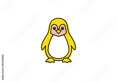 Cute Yellow Penguin Cartoon Illustration with Pink Beak and Feet.