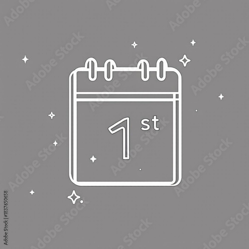 The First Day: An Icon Illustrates a Calendar Page Marking a Special Day in an Abstract Grey Environment.