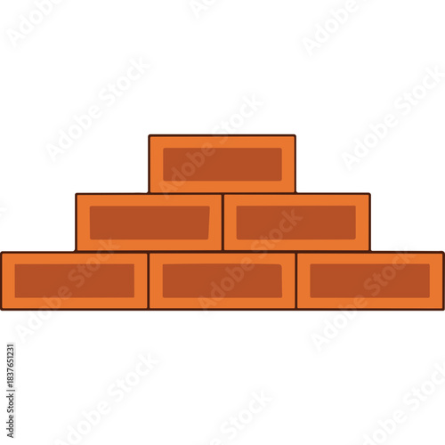 Stack of six orange rectangular bricks arranged in a pyramid shape with a plain black background and simple clean design perfect for construction themes