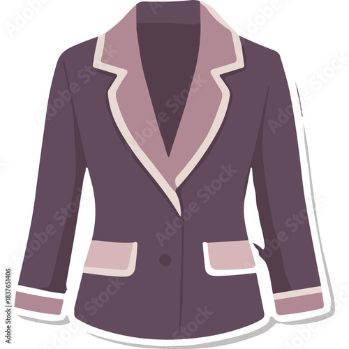 Stylish Dark Plum Blazer with Contrasting Pink Lapels and Pockets Elegant Formal Outerwear for Women Business Casual Fashion