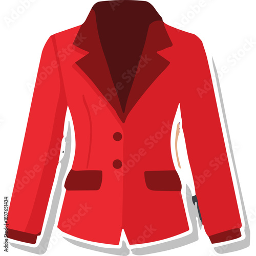 Stylish Red Blazer with Dark Lapels and Two Button Closure Perfect for Business Attire or Casual Wear Isolated on White Background Detailed Fashion Illustration