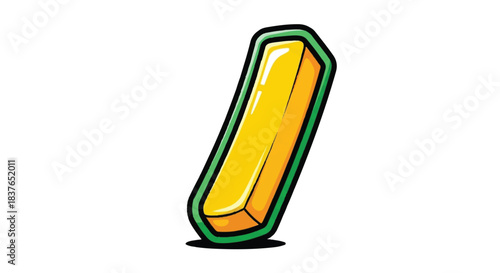 Cartoonish Gold Bar with Green Outline on White Background.