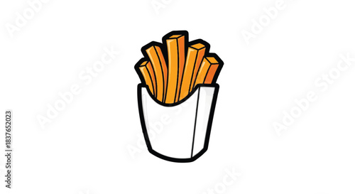 Crispy Golden French Fries in a White Paper Container.