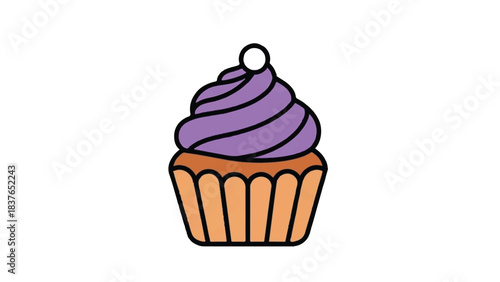Delicious Cupcake with Purple Frosting and Sprinkles Illustration.