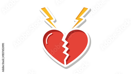 Red Broken Heart Symbol with Yellow Lightning Bolts on Black Background Representing Heartbreak and Emotional Pain