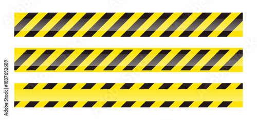 Diagonal Stripe Yellow and Black Caution Tape Set. Hazard Warning Striped Barricade Vector. Construction Area Safety Ribbon Collection