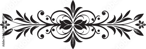 Black and white vintage floral design vector set with ornate leaf swirl decoration element