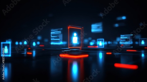 A neon saturated cyber plaza full of intelligent avatars engaged in visual interaction to review escalating program complexity and identify the core issue threatening the system