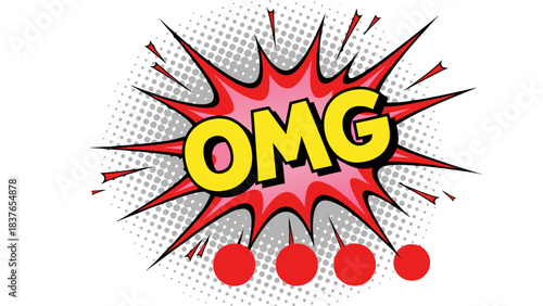 Retro Comic Book Style Explosion Graphic with OMG Text and Halftone Pattern Background Expressing Surprise and Shock