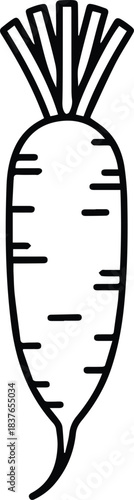 Daikon radish outline icon vector line art. Simple root vegetable food sketch symbol.