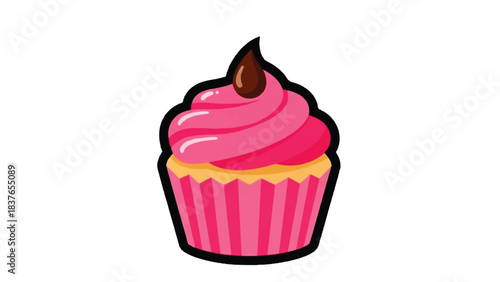 Delicious Pink Cupcake with Chocolate Swirl Topping.