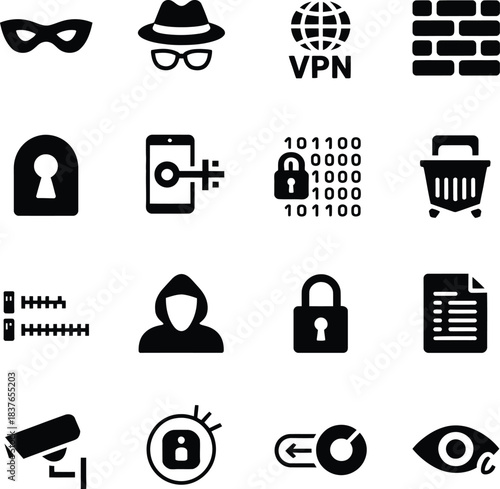 Cyber Security and Hacker Protection Icons