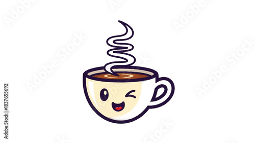 Cute Winking Coffee Cup with Steam.