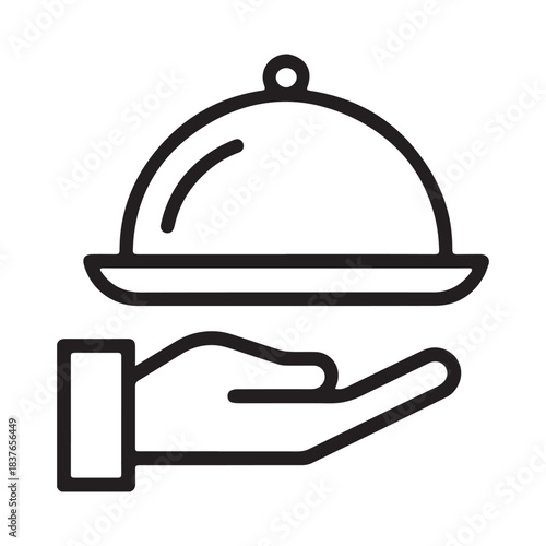 Hand serving food under cloche icon outline
