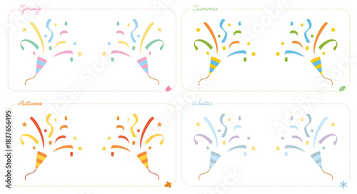 春夏秋冬カラーのパーティクラッカーアイコン