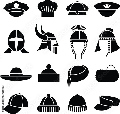 Professional Hat and Uniform Helmet Silhouettes