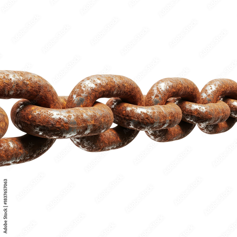 Fototapeta premium Closeup of a rusty metal chain isolated on transparent background