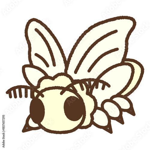 手書き風の生き物単品アイコンイラスト　蚕